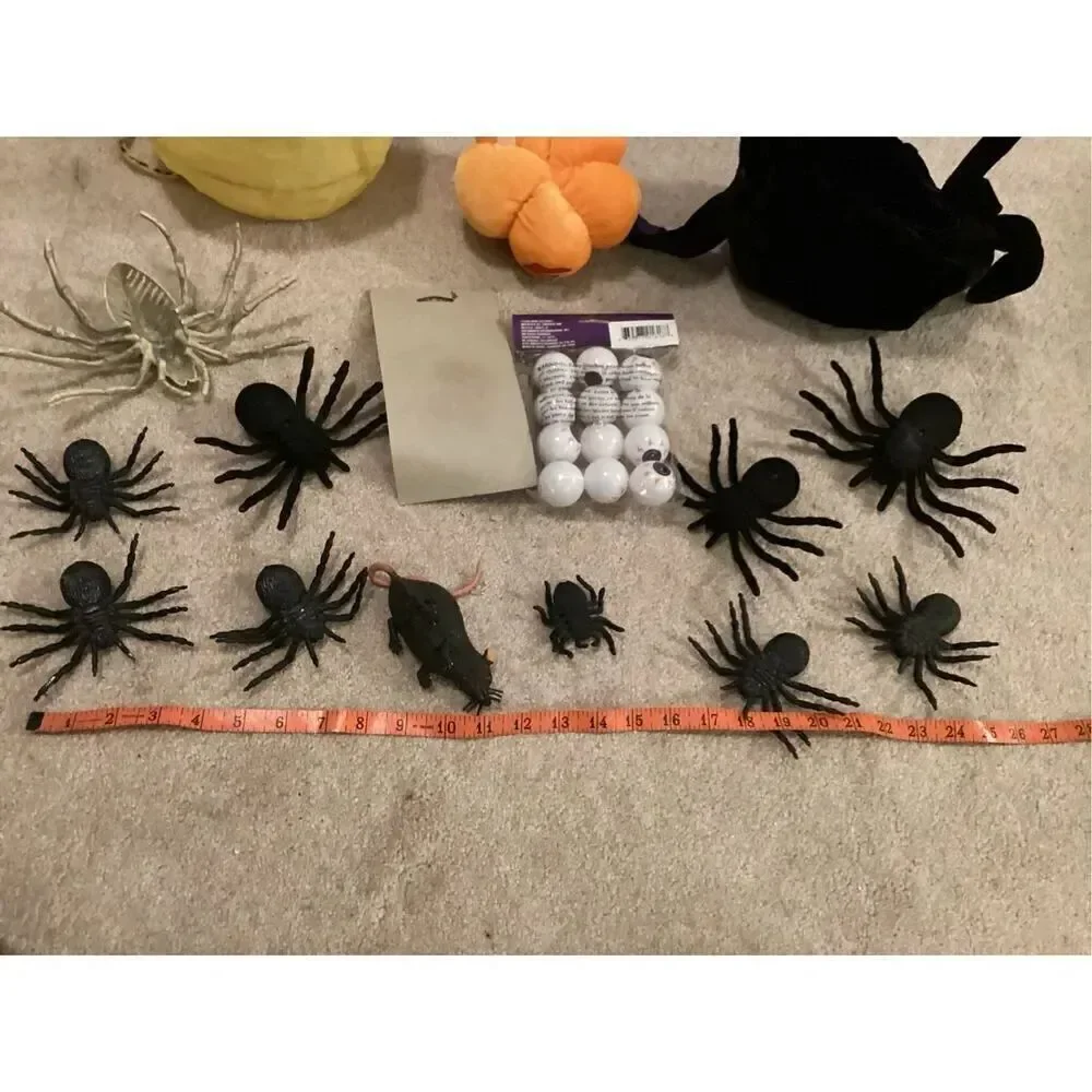 Lot Of Halloween Party Supplies Trick Or Treat Bucket Faux Spiders Rat Bat Pumpk